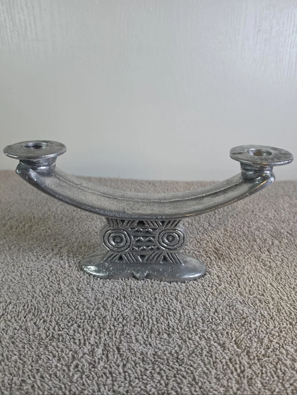 Vintage Metal Csndlestick Designed In The Style Of A Traditional Shona Headrest